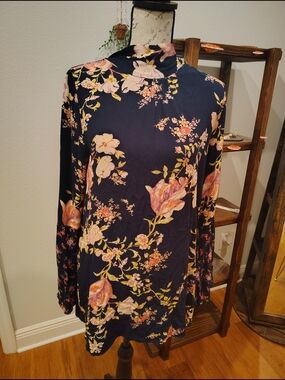 Free People | Navy Floral High-Neck Mini Dress